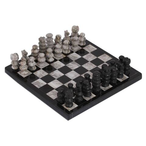 Handmade Black and Grey Challenge Marble Chess Set (Mexico)
