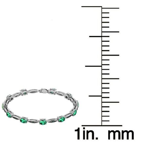 925 Sterling Silver Oval Shaped Green Emerald /& White Topaz Tennis Bracelet 7/"