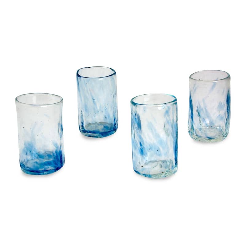 Handmade Azure Mist Blown Shot Glasses, Set of 4 (Mexico)