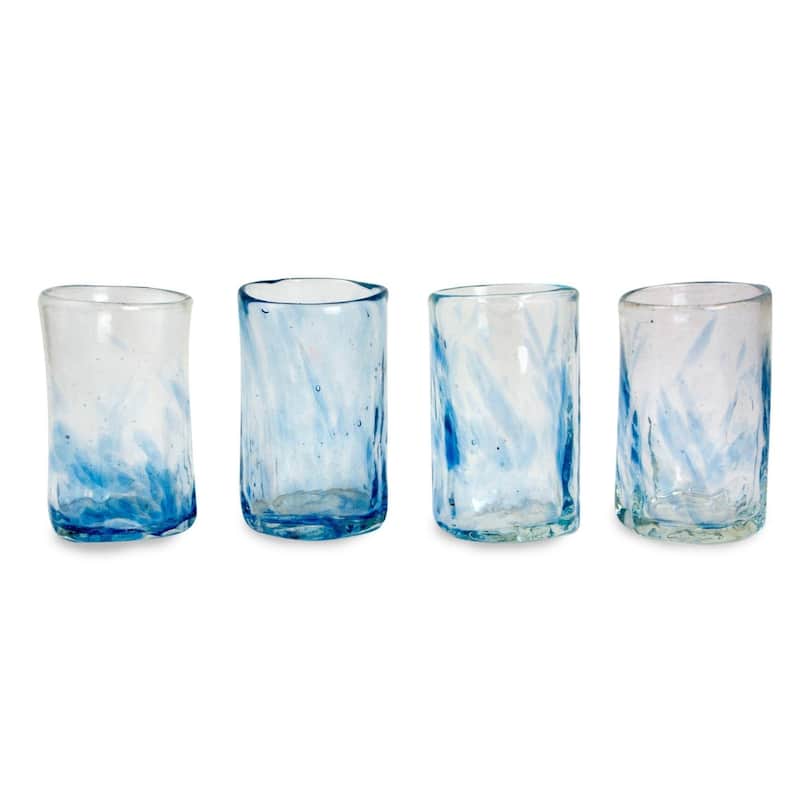 Handmade Azure Mist Blown Shot Glasses, Set of 4 (Mexico)