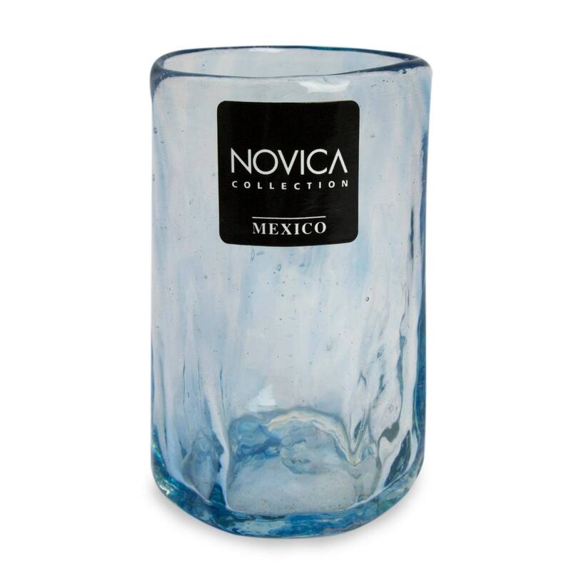 Handmade Azure Mist Blown Shot Glasses, Set of 4 (Mexico)
