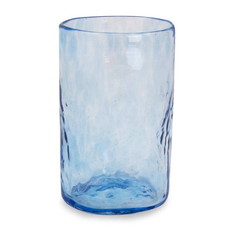 Handmade Azure Mist Blown Glass Tumblers, Set of 4 (Mexico)