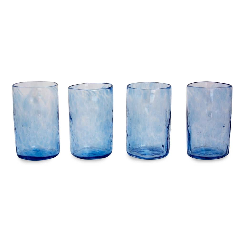 Handmade Azure Mist Blown Glass Tumblers, Set of 4 (Mexico)