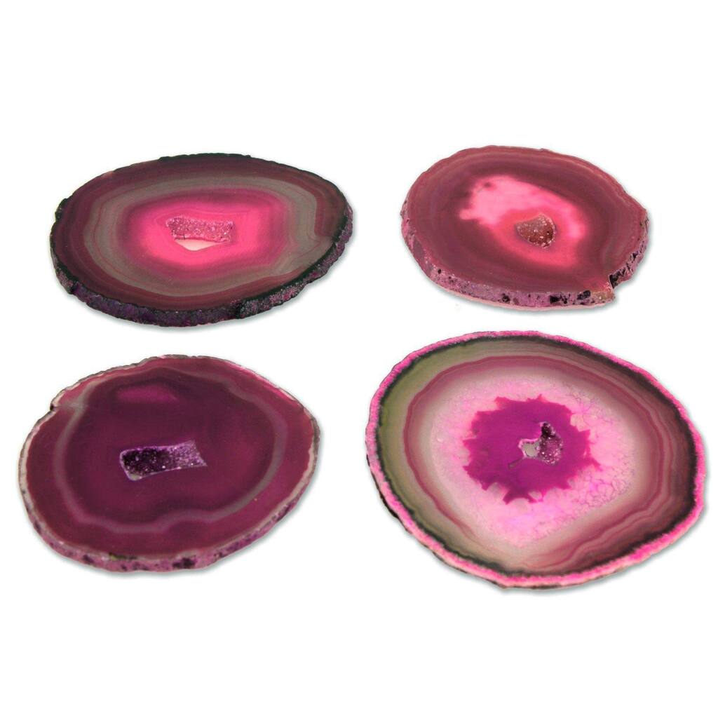 NOVICA Handmade Shocking Rose Agate Coasters, Set of 4 (Brazil)
