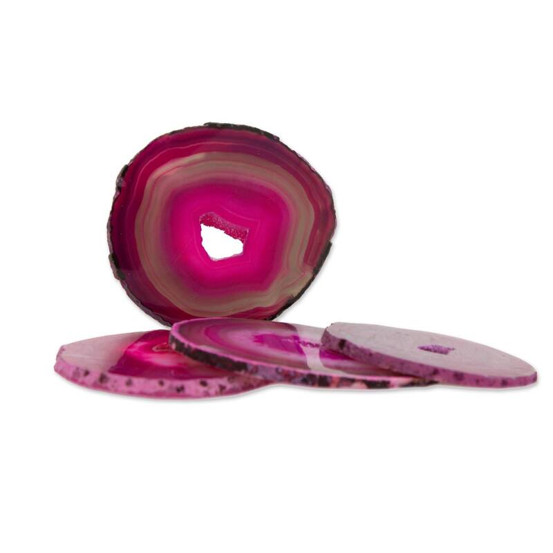NOVICA Handmade Shocking Rose Agate Coasters, Set of 4 (Brazil)