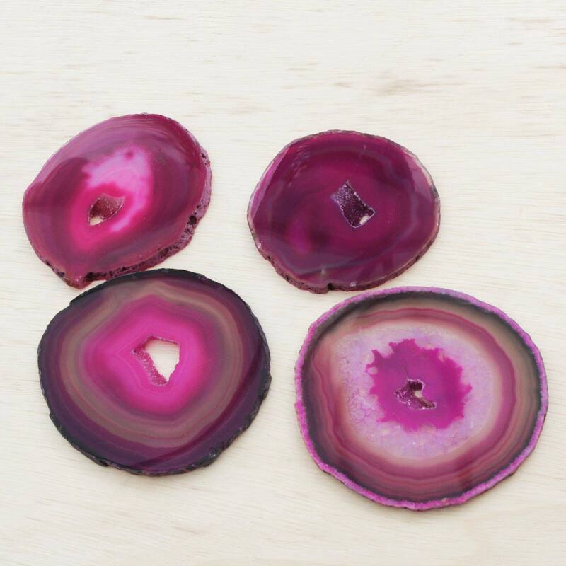 NOVICA Handmade Shocking Rose Agate Coasters, Set of 4 (Brazil)