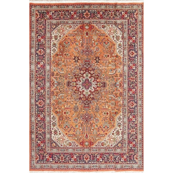 Vintage Tabriz Medallion Oriental Hand Knotted Wool Persian Area Rug - 9'11" x 6'6"
