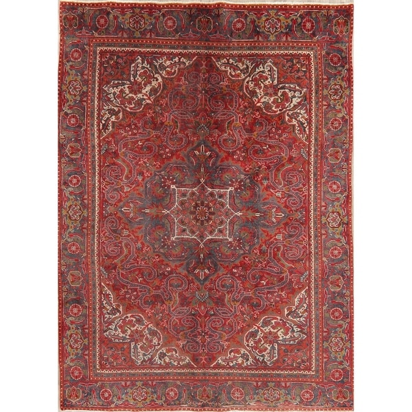 Vintage Heriz Oriental Hand Knotted Wool Persian Area Rug - 9'3" x 6'7"