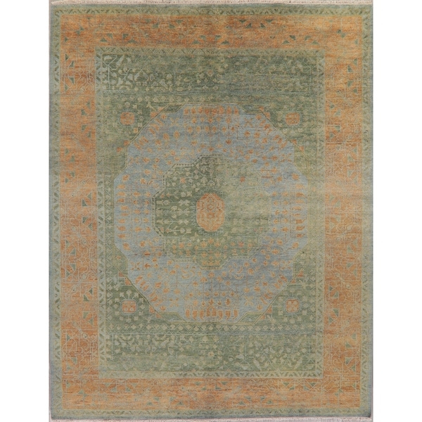 Muted Distressed Oushak Oriental Hand Knotted Wool Indian Area Rug - 11'9" x 9'4"