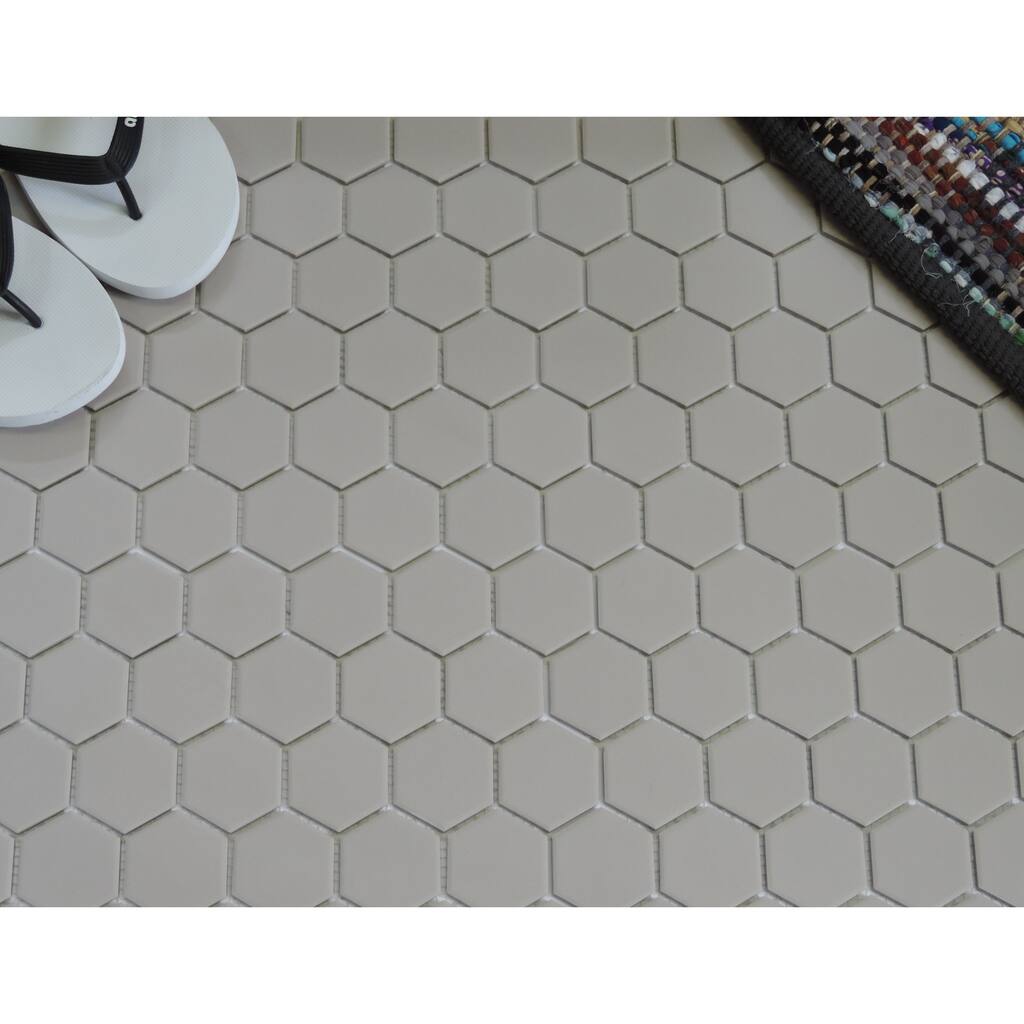 Skid Resistant Unglazed Porcelain Mosaic Tile Sheet London 2"x2" Hexagon Light Gray