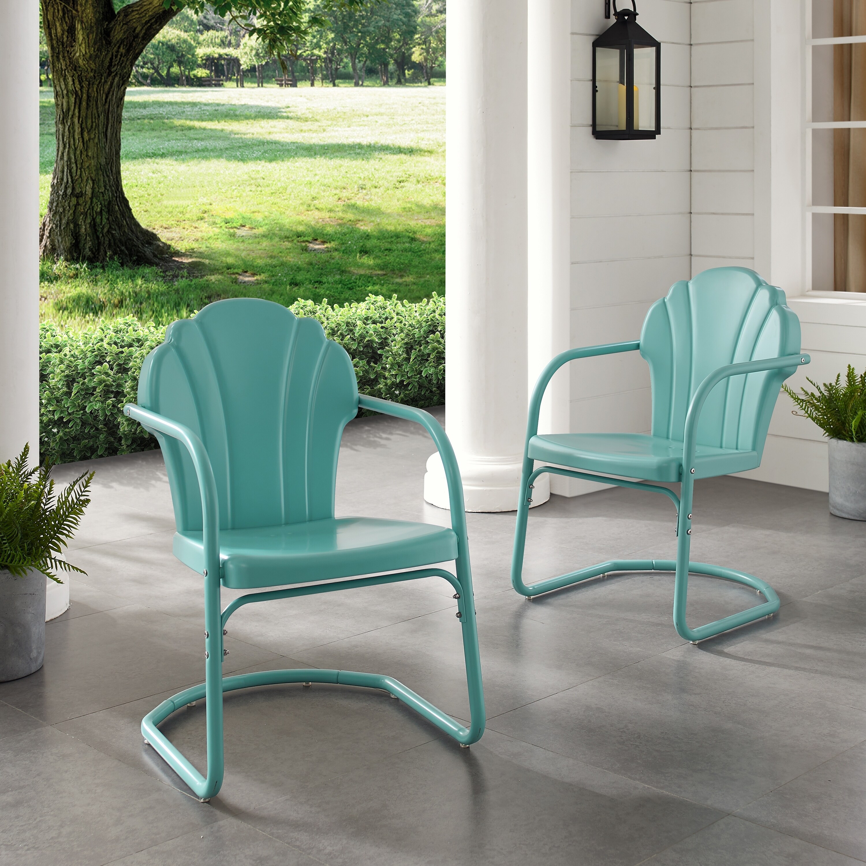 Shop Havenside Home Diana Bay Blue Retro Metal Chairs Set Of 2