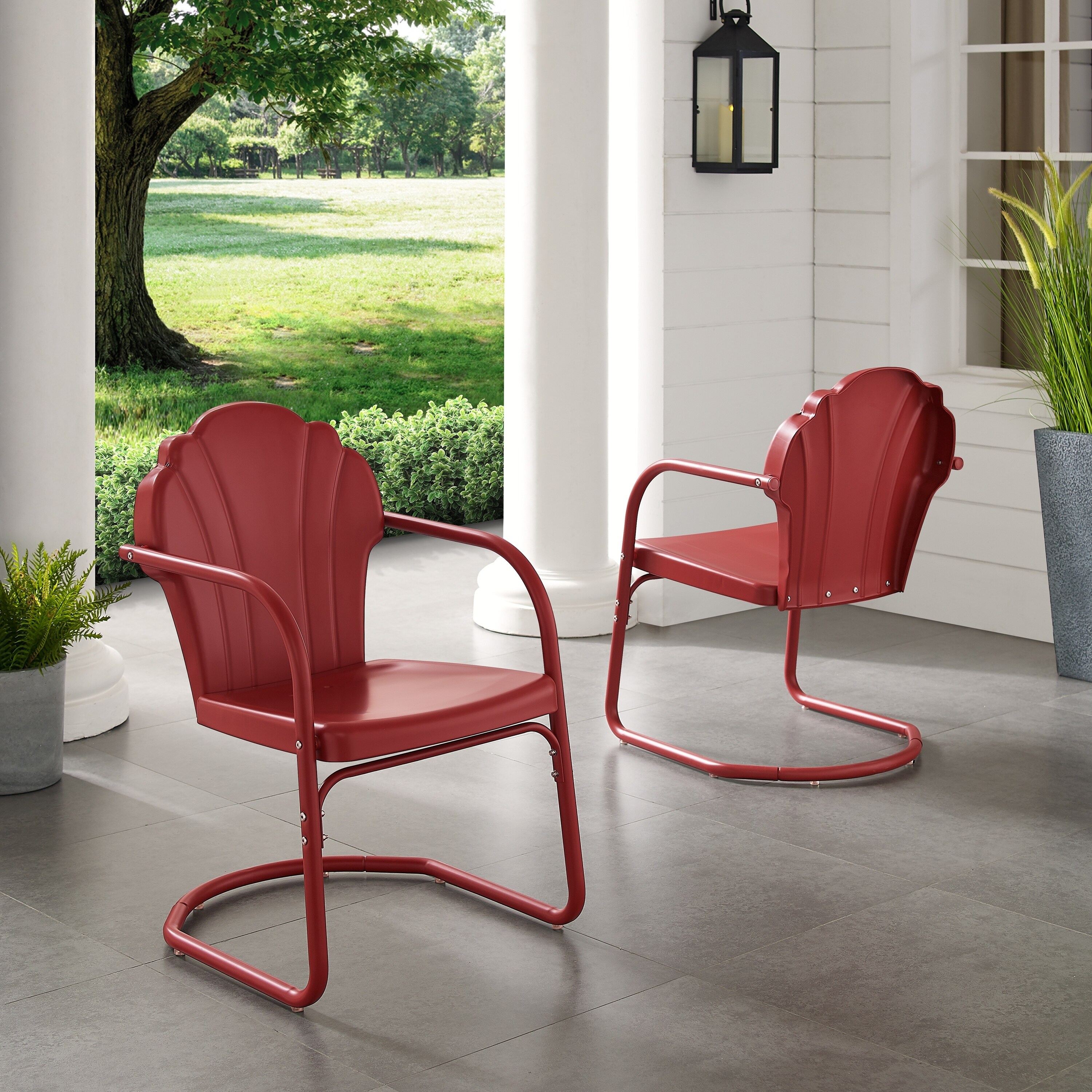 red metal lawn chairs