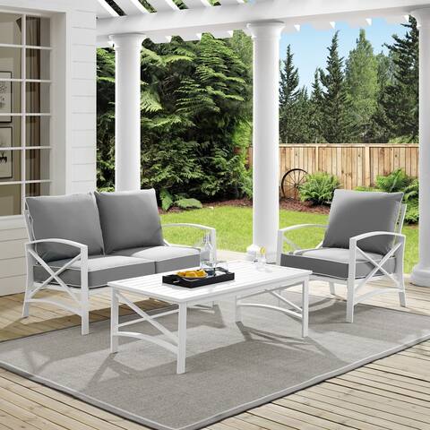 Davis 3-piece Seating and Table Set in White with Grey Cushions by Havenside Home