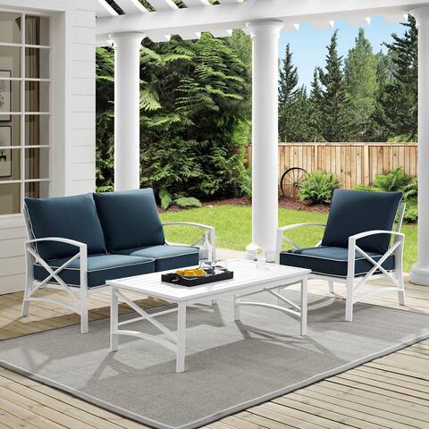 Davis 3-piece Seating and Table Set in White with Navy Cushions by Havenside Home