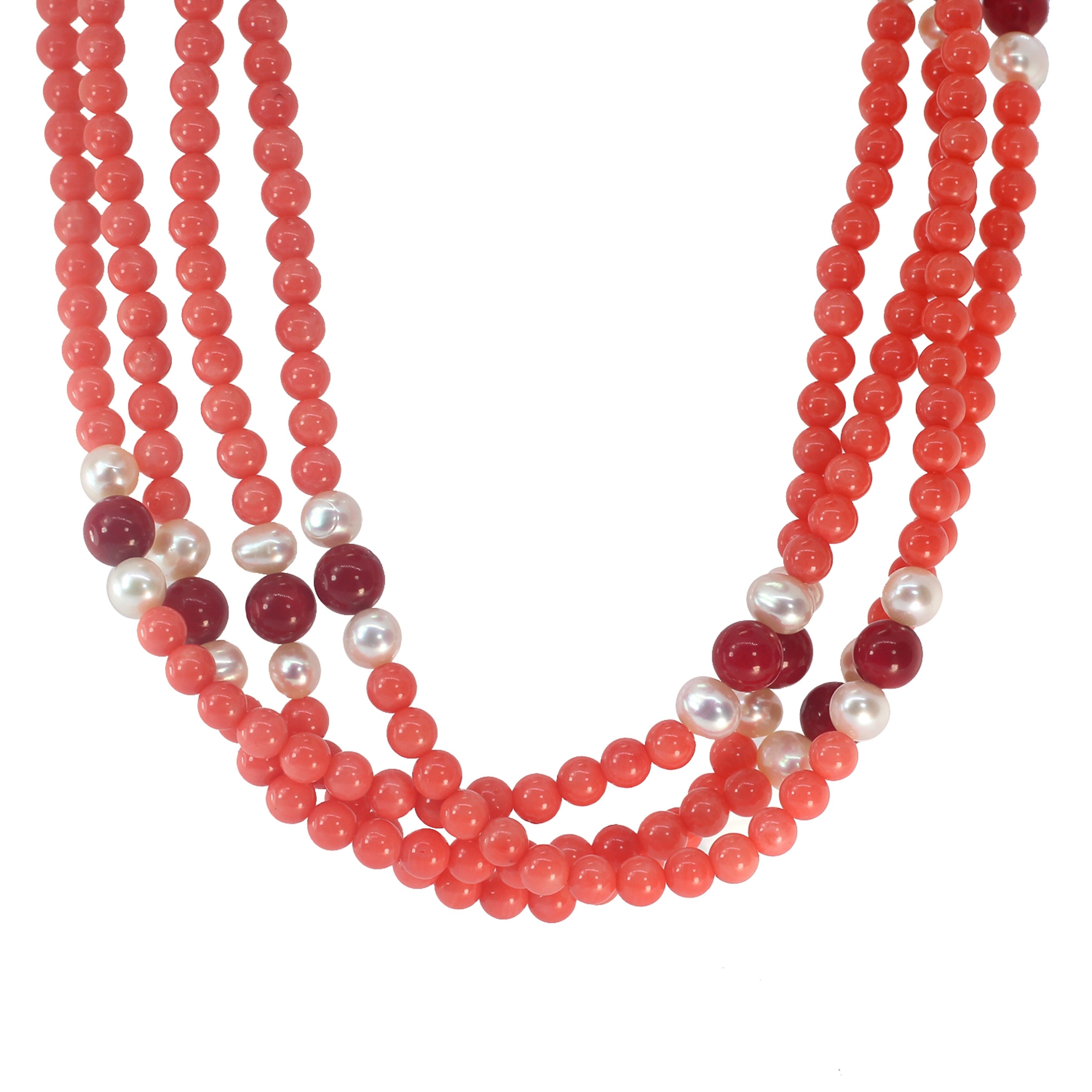 Michael Valitutti Palladium Silver Salmon Coral Bead Necklace