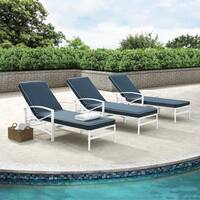 Havenside Home Davis Chaise Lounge Chair in White with Navy Cushions