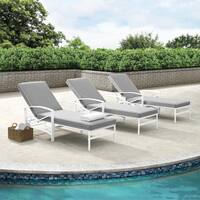 Havenside Home Davis Chaise Lounge Chair in White with Grey Cushions