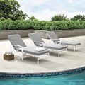 Havenside Home Davis Chaise Lounge Chair in White with Grey Cushions