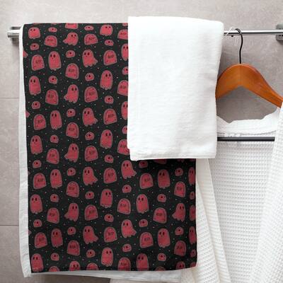 Porch & Den Hibbard Black Background Ghosts Pattern Bath Towel - 30 x 60