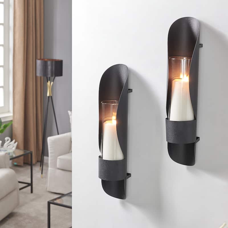 Danya B. Hugging Black Metal/ Glass Candle Sconces (Set of 2)