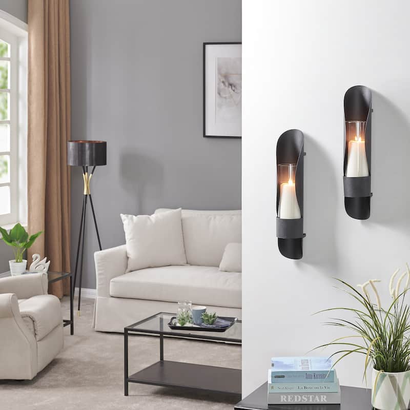 Danya B. Hugging Black Metal/ Glass Candle Sconces (Set of 2)