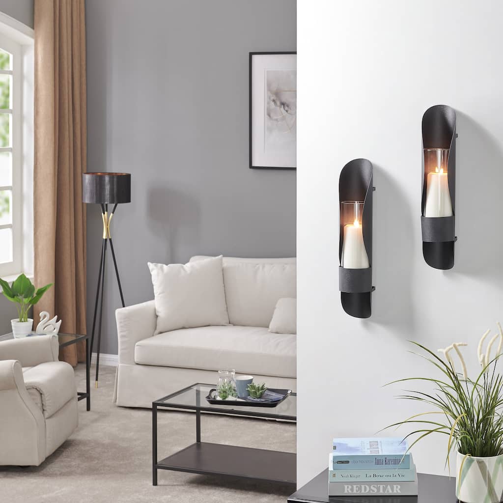 Danya B. Hugging Black Metal/ Glass Candle Sconces (Set of 2)