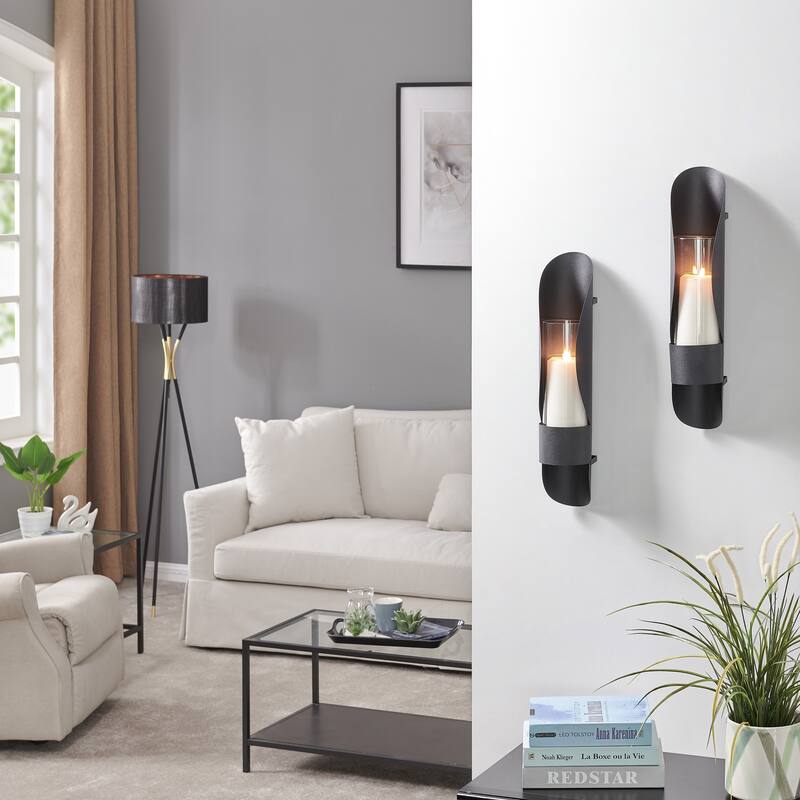 Danya B. Hugging Black Metal/ Glass Candle Sconces (Set of 2)