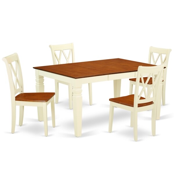 Rectangular 42/60 Inch Table with 18" Leaf and 4 Double X Back Chairs (Number of Chairs Option)