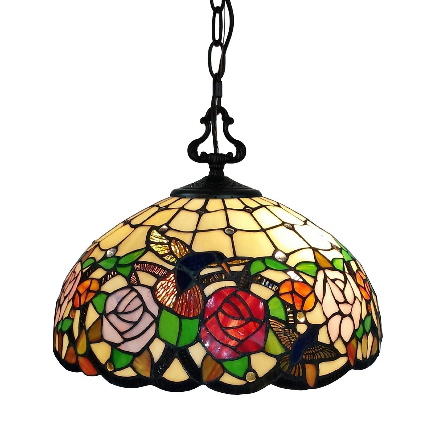 Tiffany Style Hanging Pendant Lamp 16 Wide Stained Glass Shade Nightstand Game Room Ceiling Fixture Am019hl16b Amora Lighting