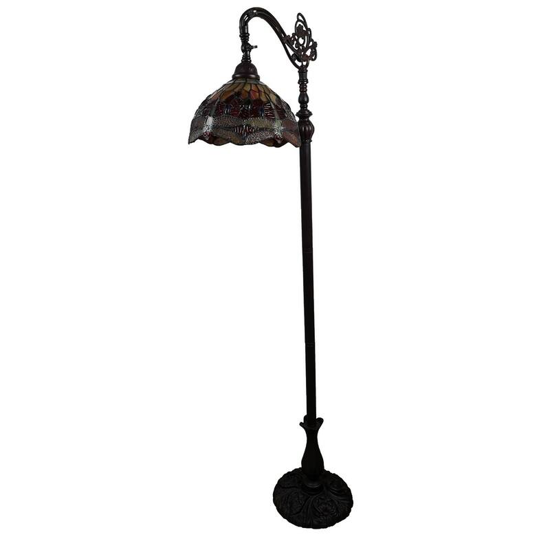 Tiffany Style Floor Lamp Arched Adjustable 62" Tall Stained Glass Dragonfly Bedroom Reading Gift AM079FL10B Amora Lighting