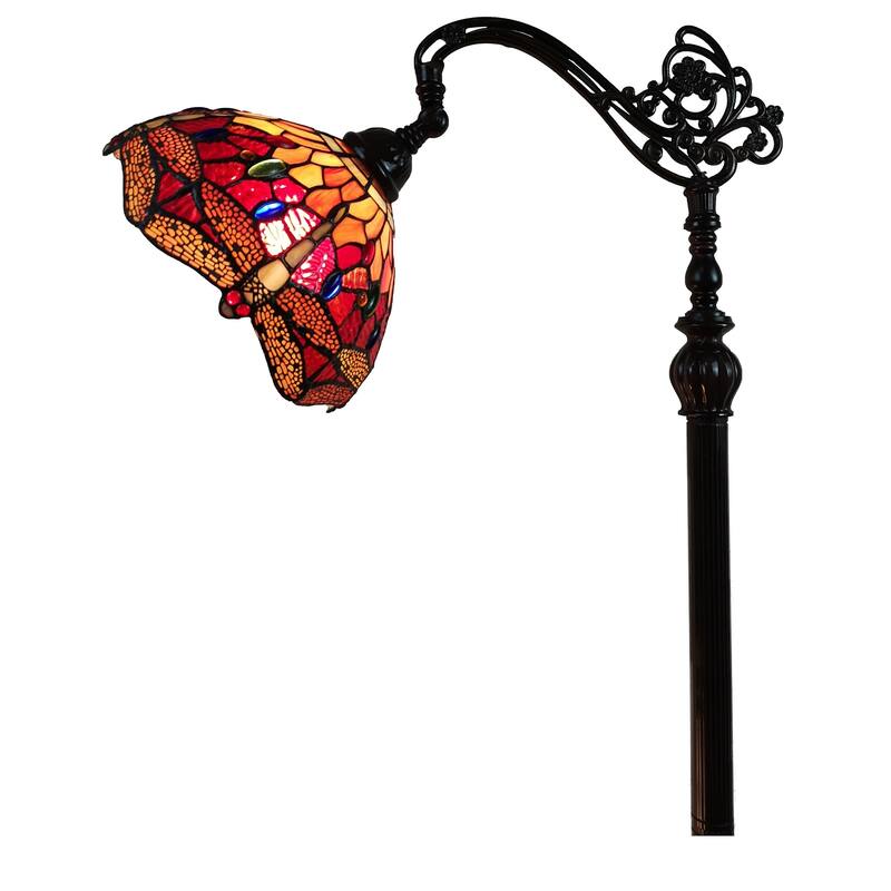 Tiffany Style Floor Lamp Arched Adjustable 62" Tall Stained Glass Dragonfly Bedroom Reading Gift AM079FL10B Amora Lighting