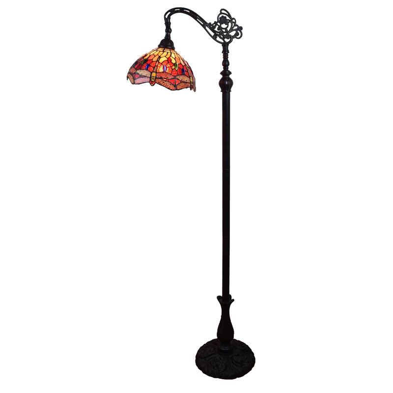 Tiffany Style Floor Lamp Arched Adjustable 62" Tall Stained Glass Dragonfly Bedroom Reading Gift AM079FL10B Amora Lighting