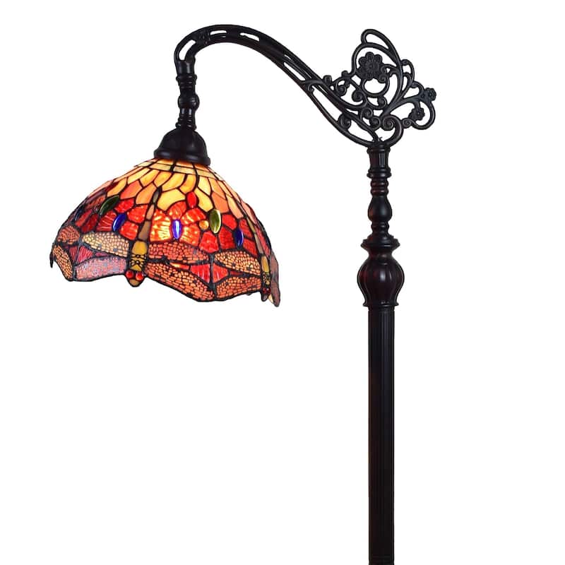 Tiffany Style Floor Lamp Arched Adjustable 62" Tall Stained Glass Dragonfly Bedroom Reading Gift AM079FL10B Amora Lighting