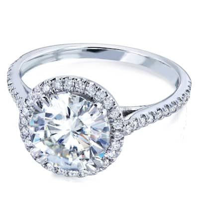 Annello by Kobelli 14k White Gold Round 8mm Forever One Moissanite and Diamond Halo Engagement Ring (2-1/6 CTW)