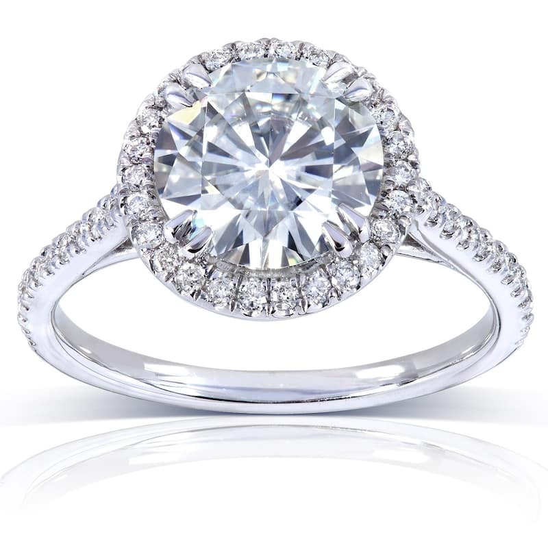 Annello by Kobelli 14k White Gold Round 8mm Forever One Moissanite and Diamond Halo Engagement Ring (2-1/6 CTW)