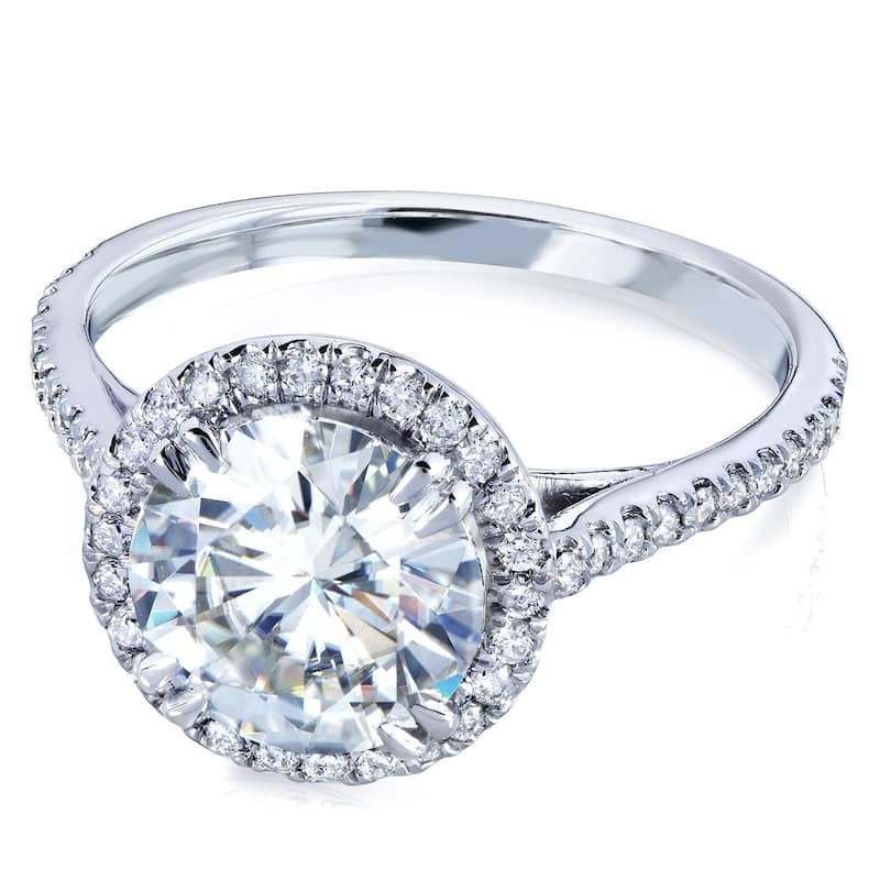 Annello by Kobelli 14k White Gold Round 8mm Forever One Moissanite and Diamond Halo Engagement Ring (2-1/6 CTW)