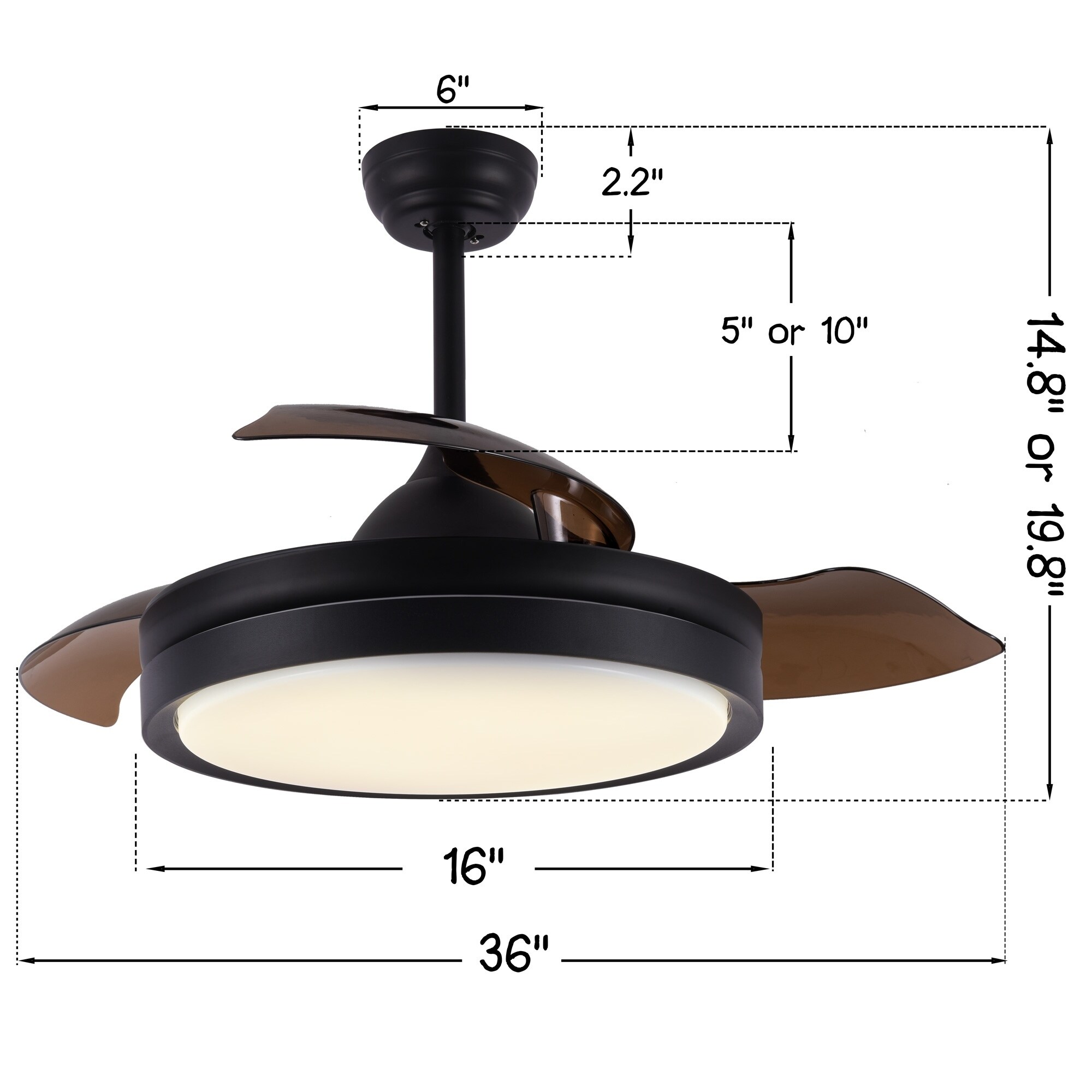36 Dimmable Retractable Ceiling Fan With Led Light Remote 36 On Sale Overstock 28487399 Brushed Nickel