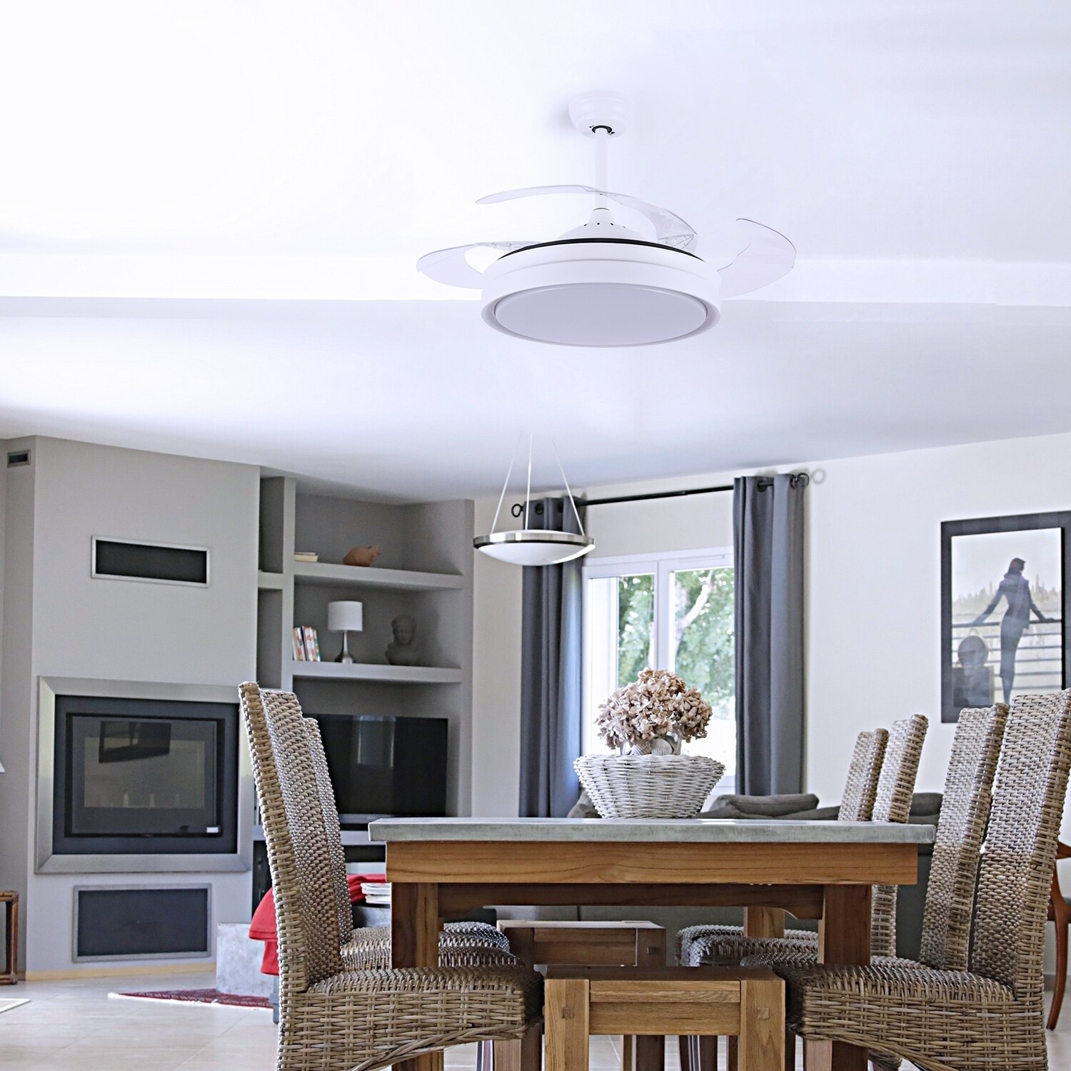 Shop 36 Dimmable Retractable Ceiling Fan With Led Light Remote