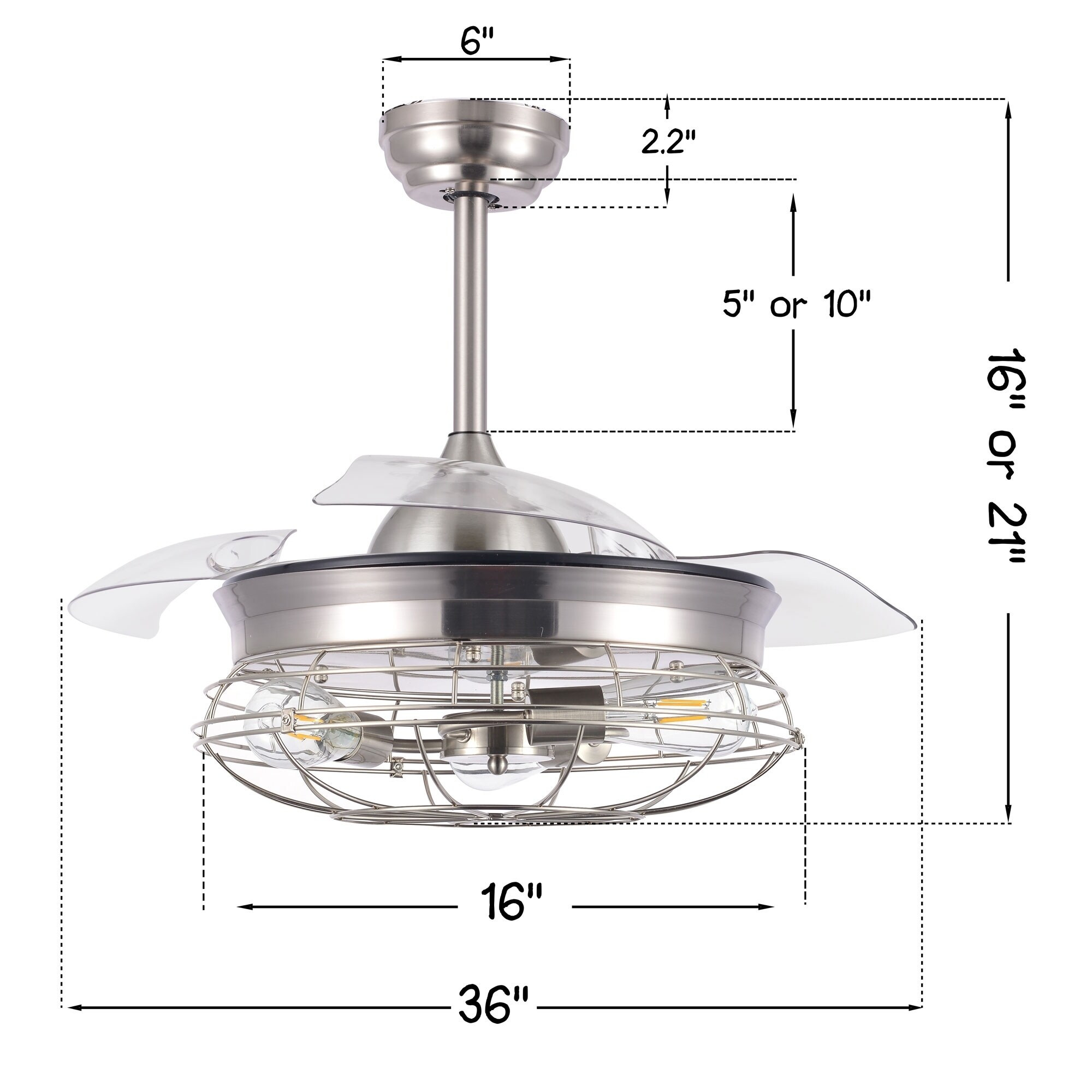 36 Modern Industrial Retractable Ceiling Fan With Remote Control 36