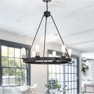 Vanity Art 6 Lights Farmhouse Vintage Round Candle Pendant Brass Finished Ceiling Mount for Dining Room Living Room - Chandeliers For Bedrooms by Overstock.com