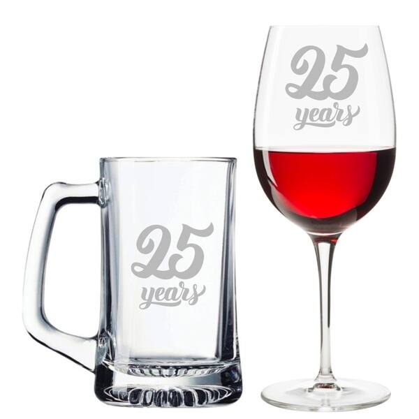 25 Years Beer Mug and Wine Glass Set - Wedding Anniversary - Anniversary -  Bed Bath & Beyond - 28487584