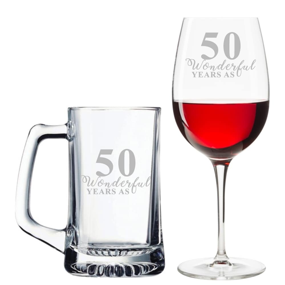 50 Wonderful Years Beer Mug and Wine Glass Set - Wedding Anniversary - Bed  Bath & Beyond - 28487590