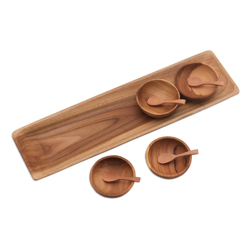 Handmade Natural Island Flavors Teakwood Condiments 9-Piece Set (Indonesia)