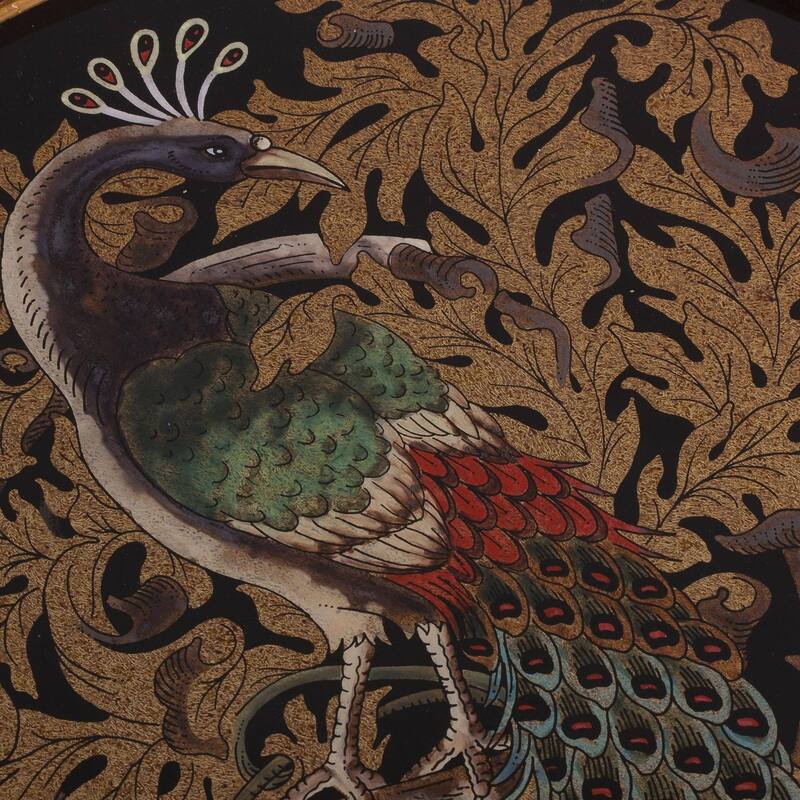 Mystic Peacock In Gold Reverse-Painted Glass Tray