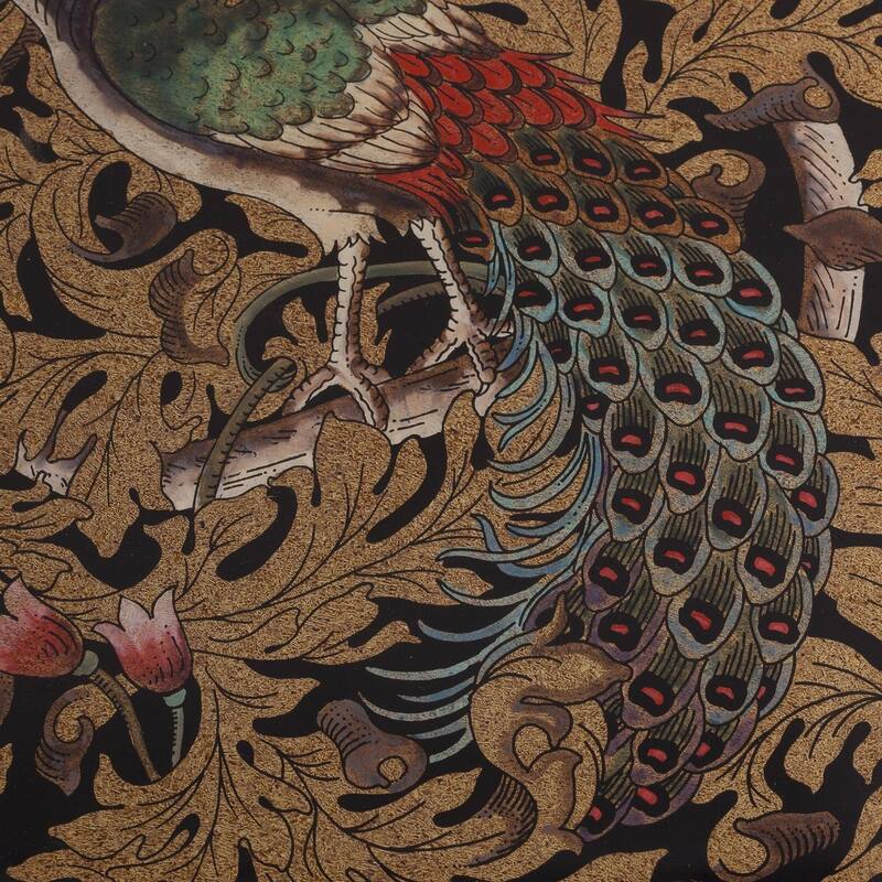 Mystic Peacock In Gold Reverse-Painted Glass Tray