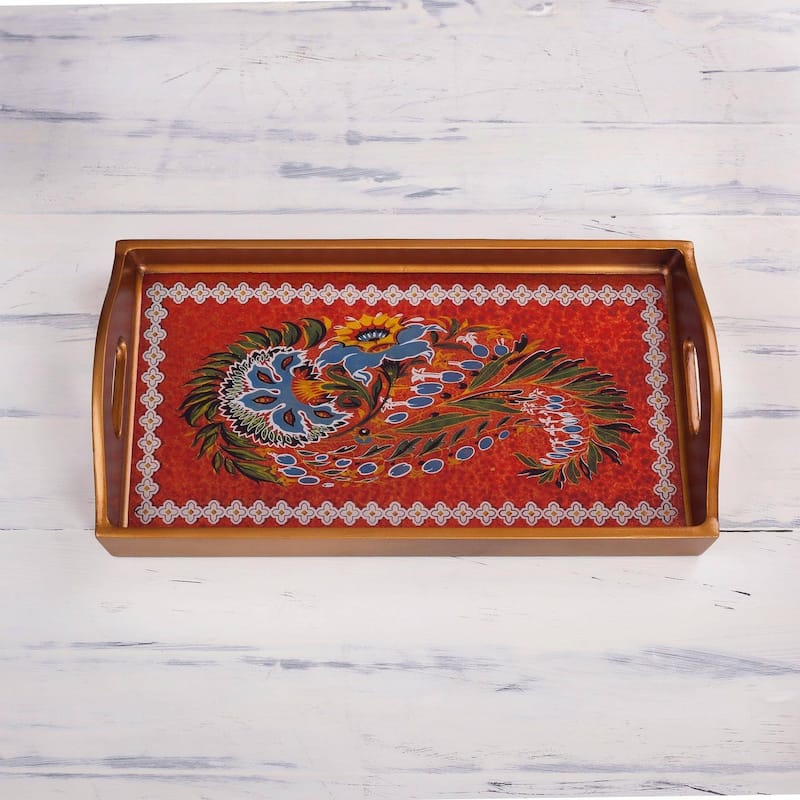 Garden Arrangement Reverse-Painted Glass Tray