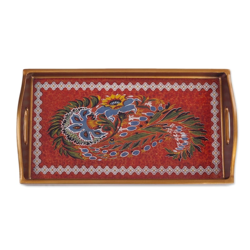 Garden Arrangement Reverse-Painted Glass Tray