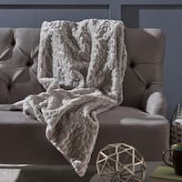 Akers Glam Faux Fur Throw Blanket by Christopher Knight Home - Gray and White