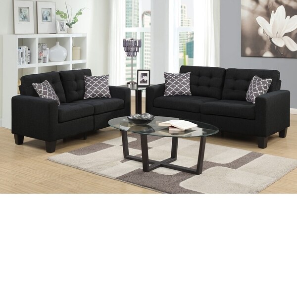 Home Source Bateson Black 2 Piece Tufted Sofa And Loveseat Set