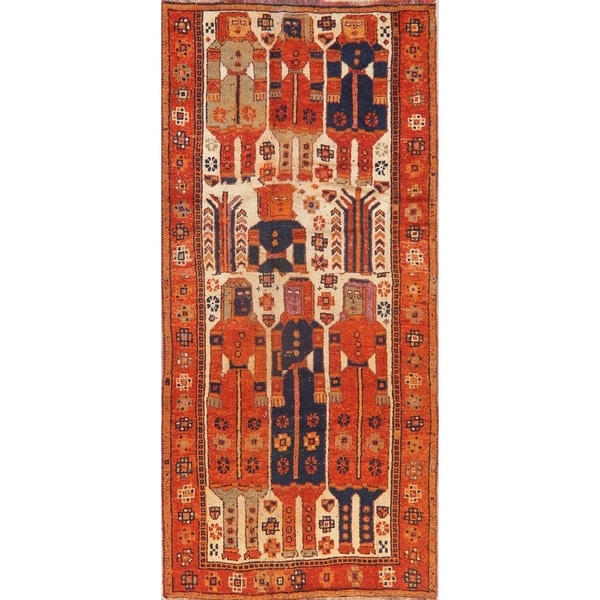 Antique Orange Pictorial Lori Persian Runner Rug Handmade